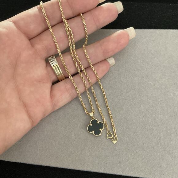 Beautiful Solid 14k Gold Diamond Cut Rope Chain 18in & 10k Clover DOUBLE SIDED - Picture 7 of 16